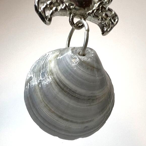 Dangle Earrings Genuine Handcrafted Seashell Crab Shades of Blue Gray Coastal - Picture 5 of 10